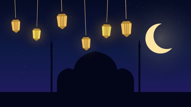 Moonlit Silhouette Under String of Hanging Lantern Lights
