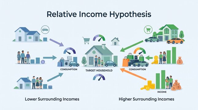 Relative income hypothesis economic theory diagram showing consumer behavior and household consumption patterns