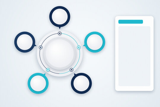 5 node circular mind map infographic diagram template with central hub and side information panel