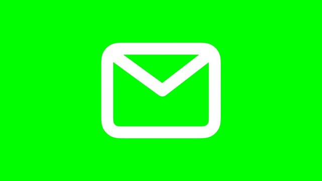 White envelope email icon on solid chroma key green background