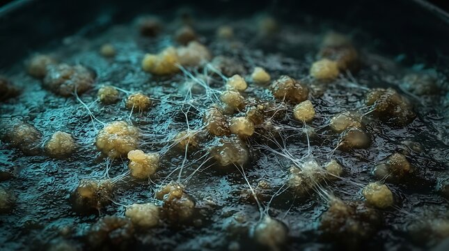Microscopic view of fungus growth on agar plate