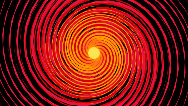 abstract spiral vortex with hypnotic red and orange energy radiating from a bright yellow glowing center