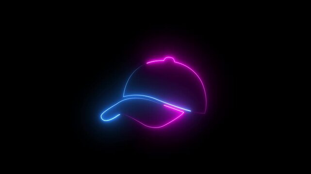 Glowing pink and blue neon baseball cap icon for sports apparel, street fashion, casual hat, headwear store