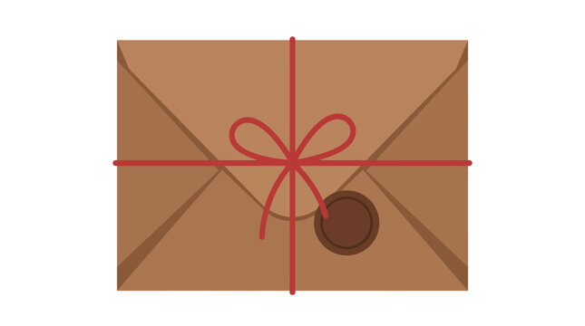 Brown paper envelope secured with a red string bow and traditional wax seal stamp