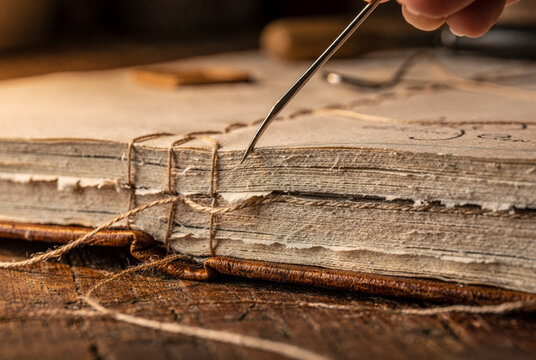 Crafting a Vintage Book: Hand Stitching Old Pages with an Awl