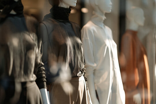 Mannequins Displaying Fashionable Clothes in a Shop Window