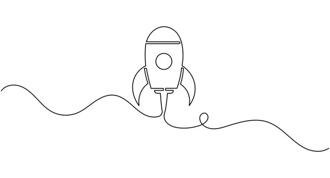 Space rocket icon continuous one line drawing minimalist business launch outline editable stroke vector illustration