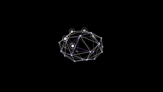 Abstract polygon mesh wireframe pulsing with glowing nodes on black