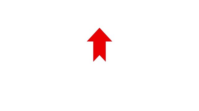 Bold Red Upward Arrow Icon Representing Upload, Direction, Navigation, Growth, Progress, Rise and Call to Action Symbol on Solid white Background.