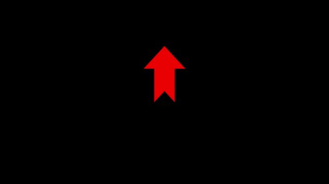 Bold Red Upward Arrow Icon Representing Upload, Direction, Navigation, Growth, Progress, Rise and Call to Action Symbol on Solid Black Background.
