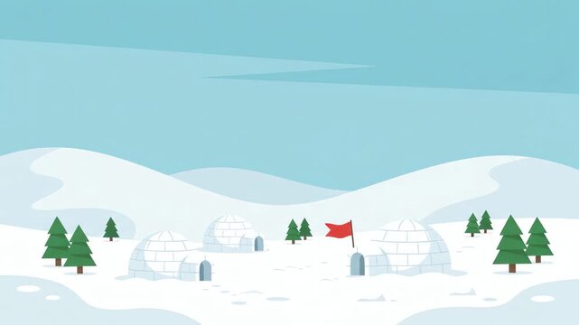 Flag Fluttering Near Igloos, Winter Animation
