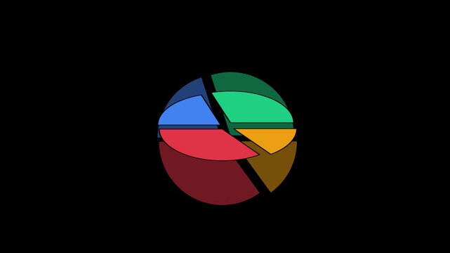 Colorful 3D sphere splitting into segments on dark background