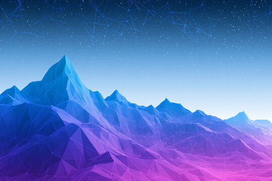 Futuristic Digital Mountains Landscape with Network Lines Background