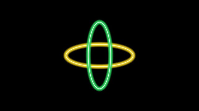 Glowing neon yellow and green rings rotating in orbital motion