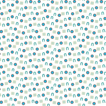 Geometric Pattern with Circles, U-Shapes, and Squares
