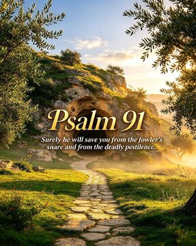 Psalm 91 Verse 3 Cave of Refuge Stone Path Golden Light