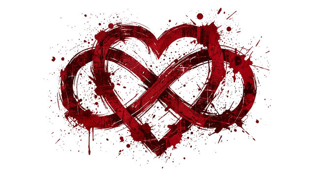 Red heart infinity symbol brush stroke on transparent background