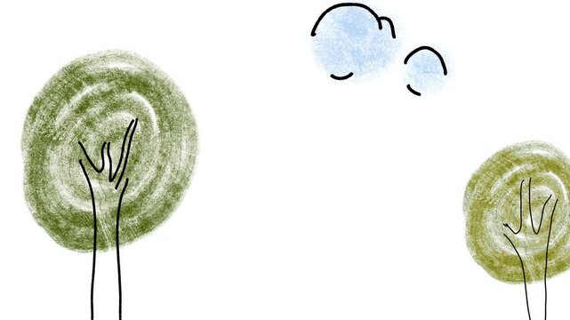 brush chalk trees and cloud background animation