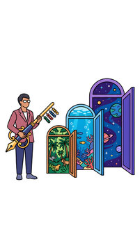 Educator Unlocking Doors to Discovery Vector Asset for Teachers Day Celebration