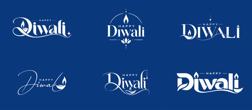Happy Diwali Decorative Typography and Calligraphy Design Set