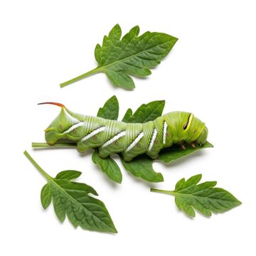 Green Tomato Hornworm Caterpillar on Fresh Leaves