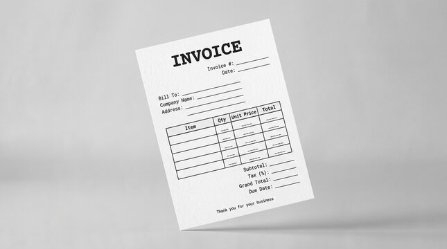 Blank invoice document template for professional business financial billing.
