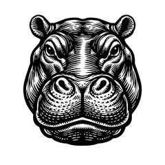Obraz premium Wildlife Black And White Line Art Illustration Featuring A Fierce Hippopotamus And A Majestic Zebra In High Contrast Vector Style For Tattoos And Graphic Design Projects On White Background
