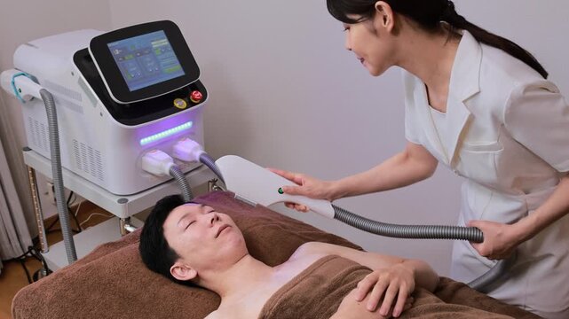 美容サロンで脱毛施術を受ける男性