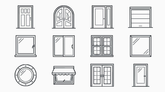 Variety of Architectural Door and Window Design Line Art Icons
