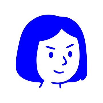 A minimalist flat illustration featuring a person with a bob haircut expressing a determined, focused look in a simple blue and white graphic style.