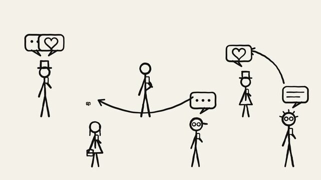 Stick Figures Exchanging Message Bubbles Loop Animation