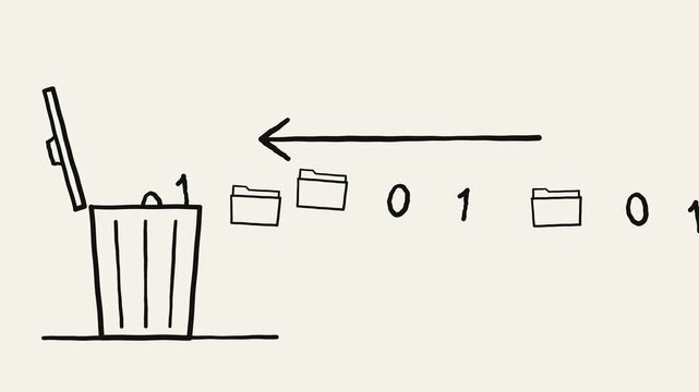 Files Flying Into a Trash Bin Hand Drawn Loop Animation
