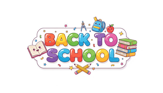 Back to school colorful typography design with cute stationery
