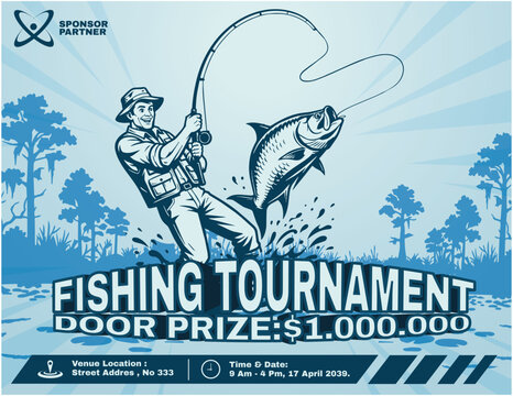 fishing tournament flayer vector template	