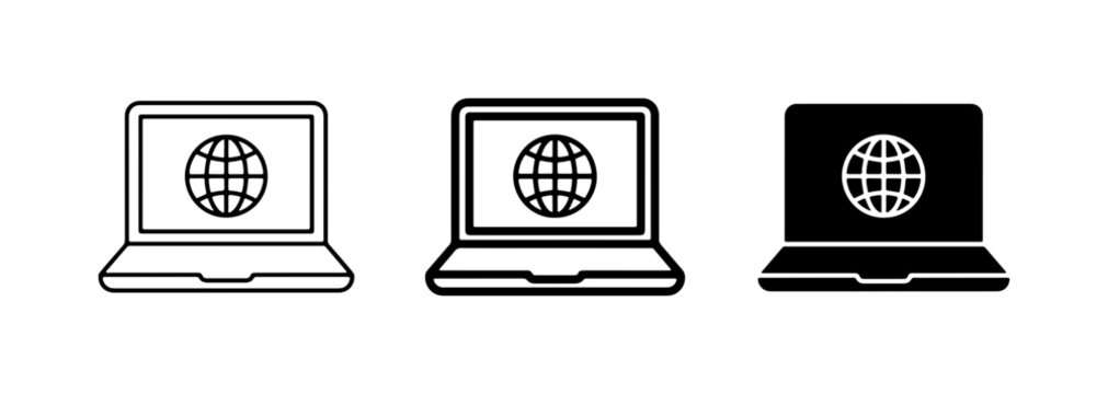 Laptop icons set with globe symbol, computer and internet for app and web