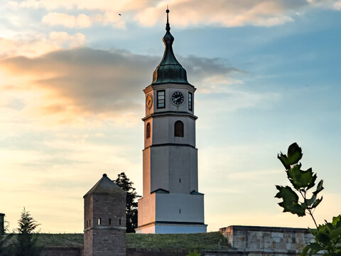 Sahat Kula Clock Tower at Belgrade Fortress during sunset in Belgrade, Serbia