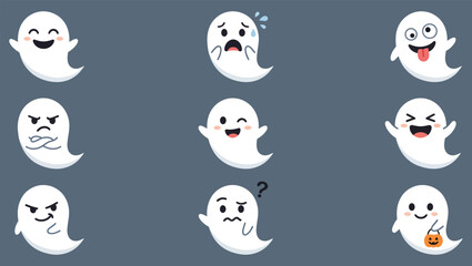 Fototapeta premium Set of cute ghost characters with various expressions and emotions for halloween