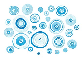 blue planetary rings, hand-painted watercolor painting © EleePainting