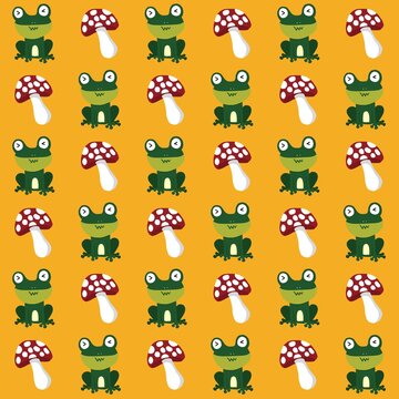 seamless pattern with halloween season frog and mushroom