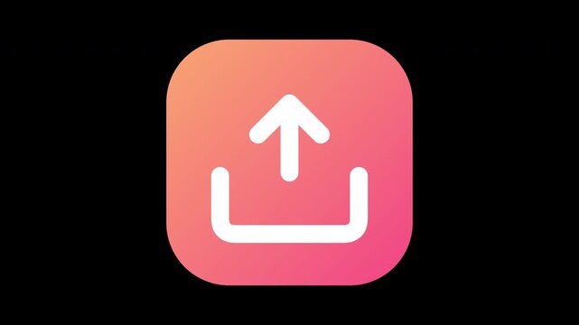 Animated tray upload icon with arrow, share and export button loop, transparent background