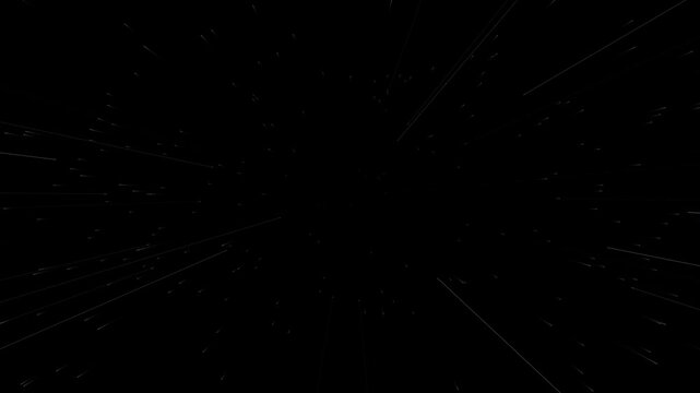 Hyperdrive effect shows streaks of light moving rapidly through a dark interstellar corridor.