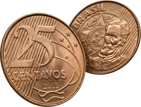 Brazilian 25-centavo coin, 2013, obverse and reverse