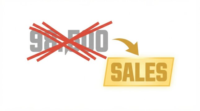 A visual representation of a sale discount with a price crossed out and a sales sign showing promotional offers for online shopping.