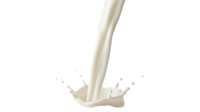 Fresh white milk pouring stream with splash isolated on white background