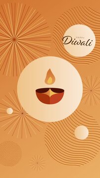 Diwali Festival of Lights Animation with Elegant Golden Indian Decorative Patterns, Minimalist Flat Vector Style. 4K Seamless Loop 