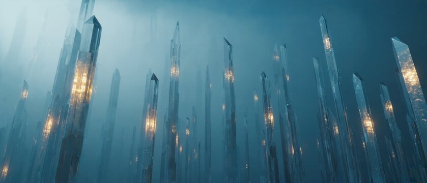 Icy Spikes Illuminated In Dark Blue Environment