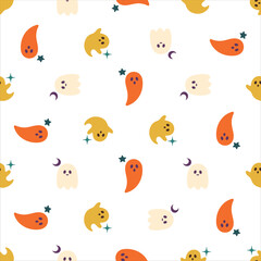 Obraz premium Seamless Helloween Pattern with Cute Ghosts and Stars
