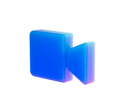 Vibrant 3D blue glossy video camera icon for digital communication