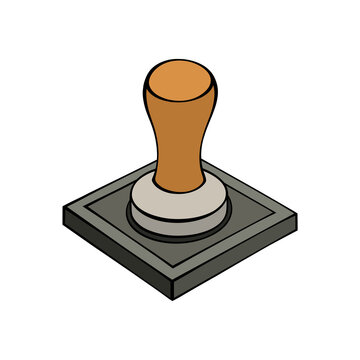 Isometric wooden rubber stamp office stationery corporate document verification authority approval business administration symbol isolated icon   