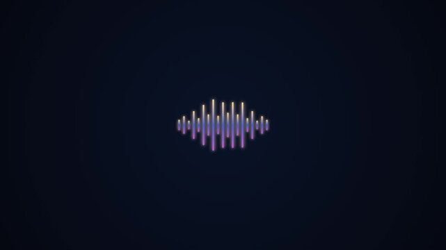 Dynamic audio visualizer animation with glowing neon gradient bars pulsating and expanding on a dark background, representing sound waves and music spectrum for digital media projects.